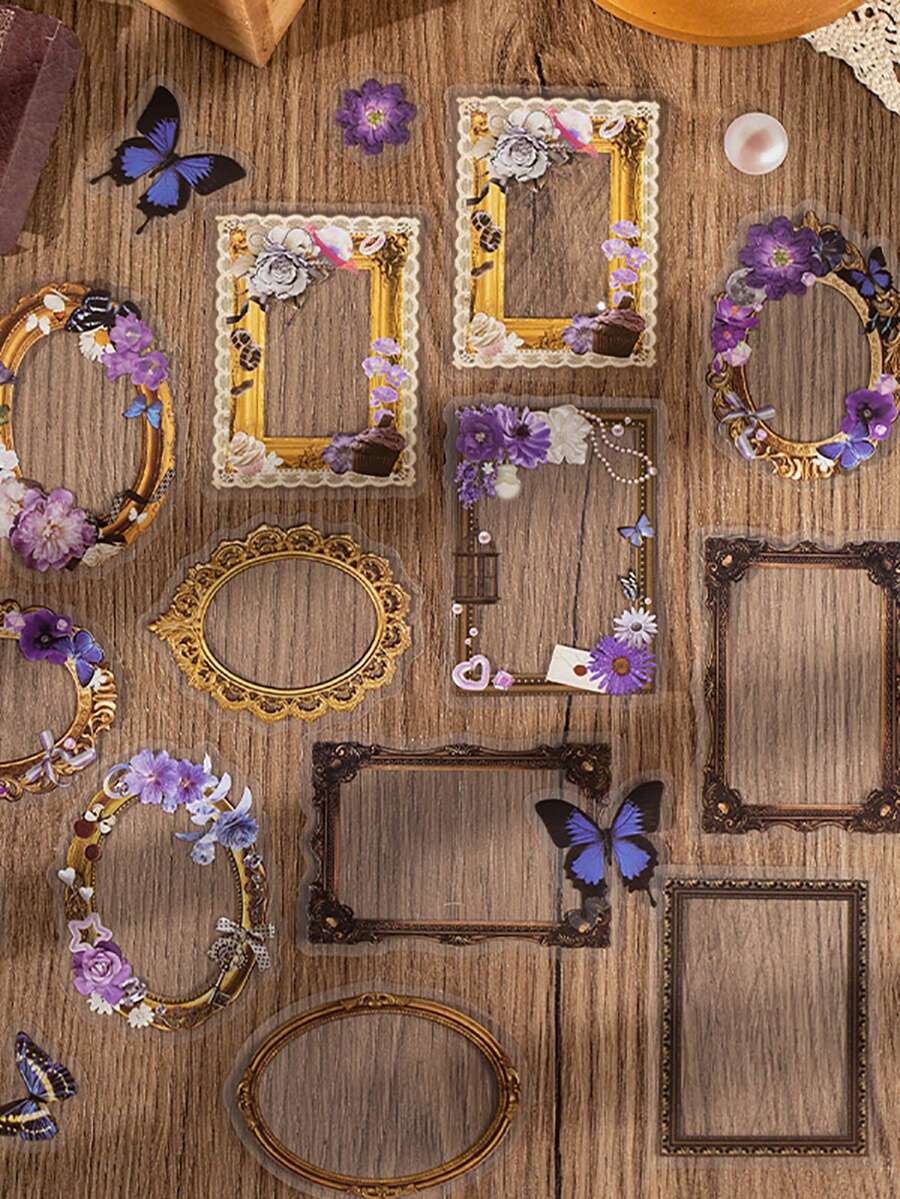 YUXIAN 54入組復古鑽空設計剪貼留言貼紙,配有盒子包裝 - 彩色 - 查看 1