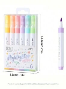 6顏色柔和淡色顏色螢光筆套裝刷熒光燈馬克筆鋼筆藝術馬克筆日本可愛卡哇伊文具 - 彩色 - 查看 1