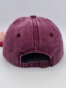 Gorra De Béisbol Lavada De Mujer Con Reno Bordado Rojo - Burdeos - Ver 4