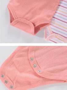 Set Of 4 Cotton Diapers Short Sleeve Rompers Baby Clothing - Pink - View 6