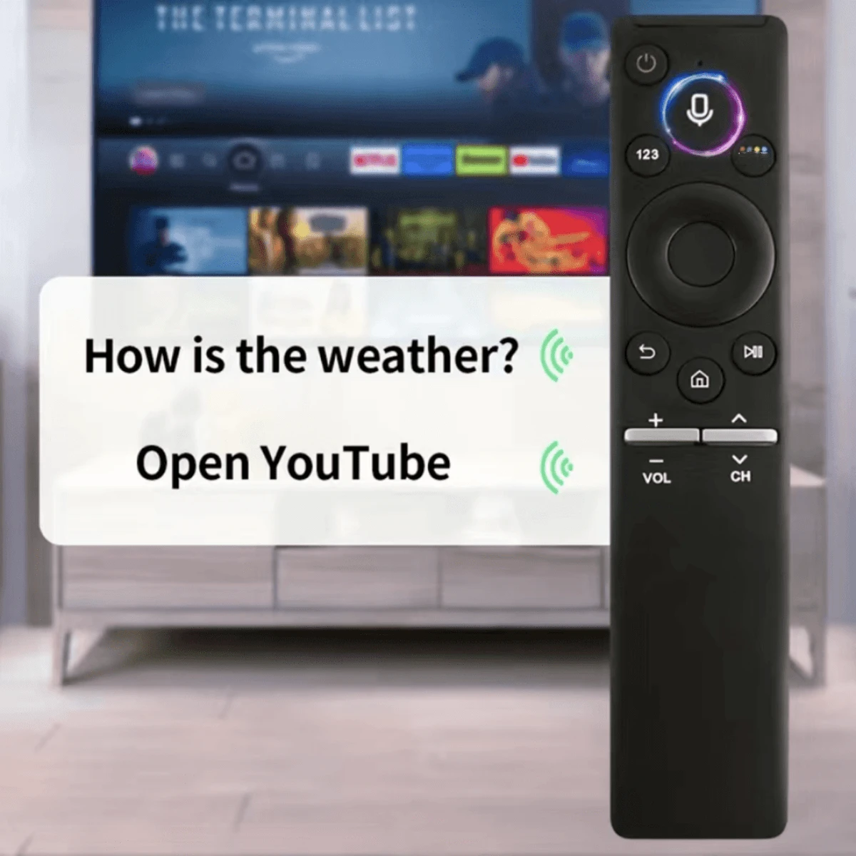 Voice Remote Control For Sam Sung Smart 4K UHD TV 6-9 Series - Replaces BN59-01266A & BN59-01292A - Black - View 1