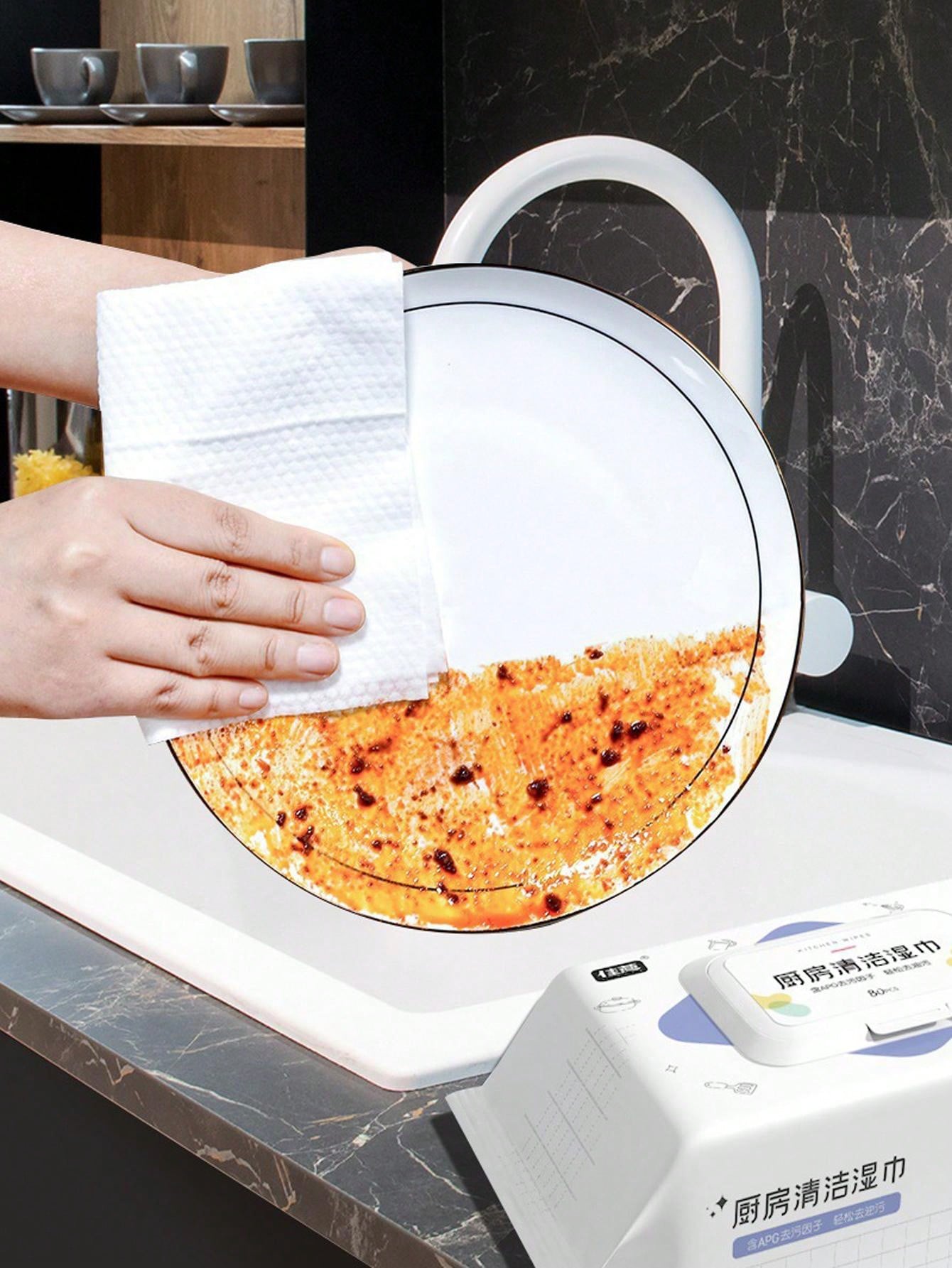 80 Sheets/pack Extra Large And Thick Kitchen Wet Wipes, Disposable Degreasing Cleansing Paper