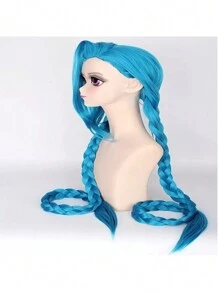 Jinx LOL Gamer Cosplay Long Braided Blue Hair Wig - Blue - View 1