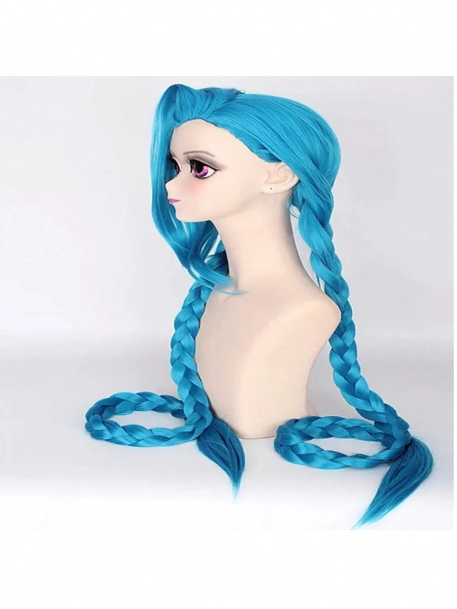 Jinx LOL Gamer Cosplay Long Braided Blue Hair Wig - Blue - View 1