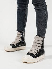 秋冬季女士大尺碼圓頭經典休閒厚底帶子時尚舒適踝靴黑色經典帶子休閒女靴 - 黑色 - 查看 2