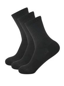 3雙男式運動襪籃球襪,厚毛巾底部,白色/黑色長管休閒襪,適用於秋冬季節