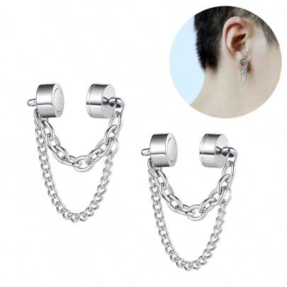 أقراط مغناطيسية من الفولاذ المقاوم للصدأ 2 قطعة ، مناسبة للجنسين ، غير مثقوبة ، مجوهرات عصرية