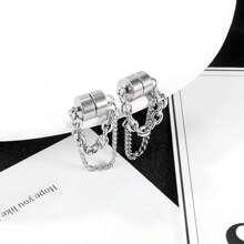 2入組磁性不鏽鋼耳環，男女皆宜，非穿孔式時尚珠寶 - 銀色 - 查看 4