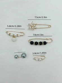 5入組女性時尚優雅花&珍珠胸針合適的適用於日常衣服&
