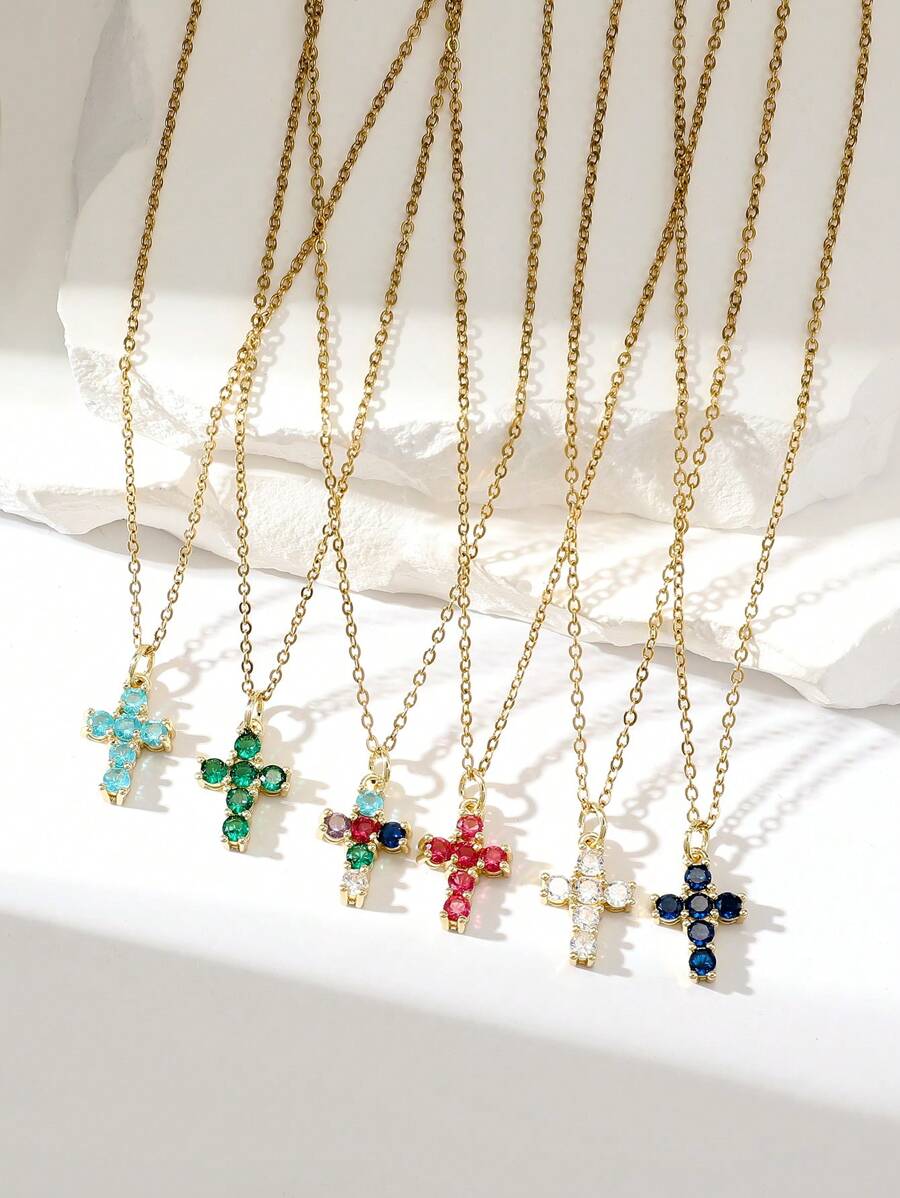 Hihho 1 buc. Colier în formă de cruce în stil de lux pentru femei/bărbați, cadou perfect și accesorii pentru purtarea zilnică, hip hop sau stil american - Multicolor - Vizualizare 1