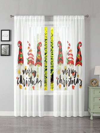 1入組聖誕節圖案數字印花窗紗