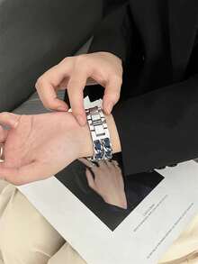 1pc Denim Effect Metallic Chain Link Strap Compatible With Apple Watch - Multicolor - View 6