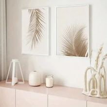 2pcs Beige Pampas Grass Plant Canvas Painting, Nordic Style Wall Art Poster For Living Room Decor Gifts Birthday Graduation