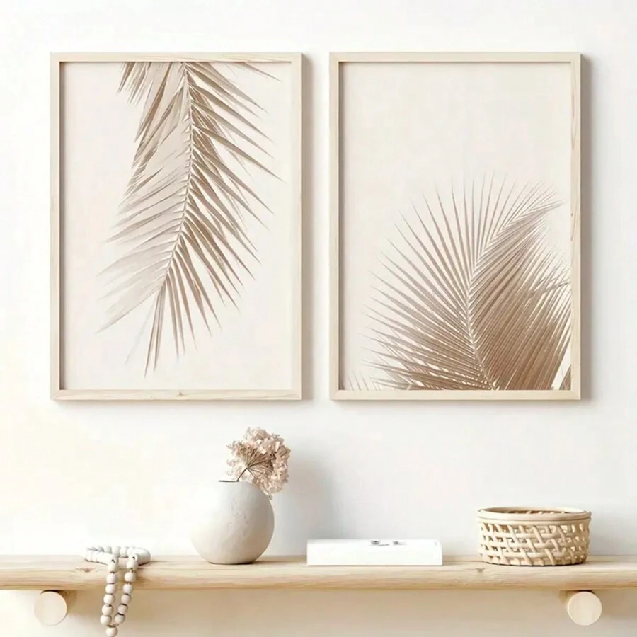 2pcs Beige Pampas Grass Plant Canvas Painting, Nordic Style Wall Art Poster For Living Room Decor Gifts Birthday Graduation