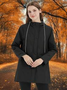 Cazadora deportiva tapeta con botón con cordón con capucha impermeable - Negro - Ver 1