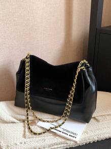 Fashionable Vintage Solid Color Flap Metal Chain Women's Shoulder Bag - Black - View 6