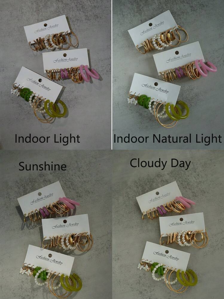 18pairs/Set Faux Pearl Decor Hoop Earrings - Multicolor - View 4