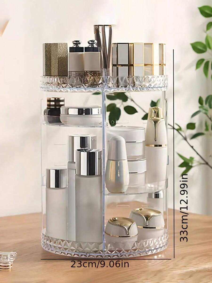 1個360度旋轉化妝品整理盤,透明化妝品展示台,大容量梳妝台收納架,帶5個可調diy托盤,適用於口紅、刷具、臉霜、眼影、指甲油和珠寶,化妝品收納盒適用於桌面,浴室,梳妝臺-透明 - 白色 - 查看 1