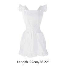 1 pieza Delantal blanco fruncido ribete ajustable con bolsillos , cosplay cocina cocinar limpieza ropa de trabajo - Blanco - Ver 2