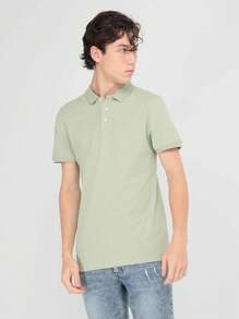 Playera tipo Polo manga corta verde claro - Verde Oliva - Ver 1