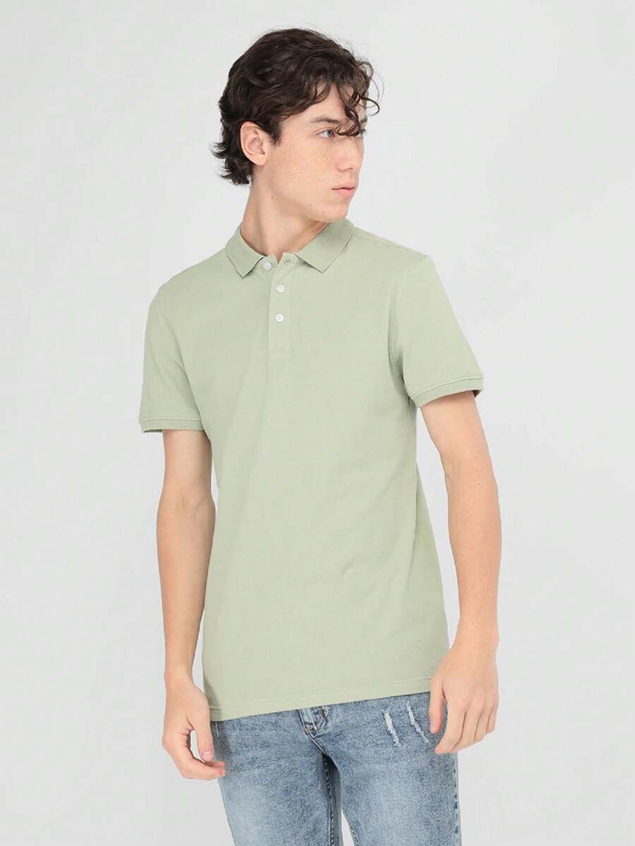 Playera tipo Polo manga corta verde claro - Verde Oliva - Ver 1