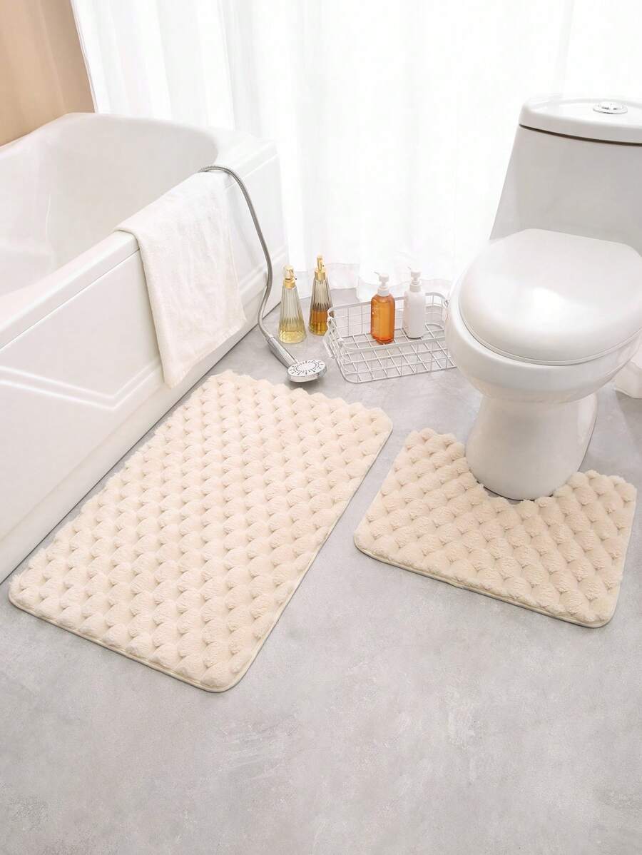 1pc Simple Solid Color Plush Bathroom Soft And Absorbent U-Shaped Mat With Anti-Slip Bottom Home Bathroom Decor Bath Rug Floor Carpet Outdoor Rug Door Mat Fall Decor Bathroom Accessories Back To School Entryway Decor - Beige - View 1