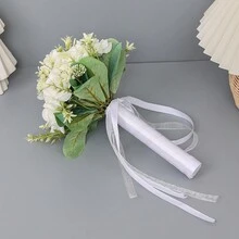 1入組新娘/伴娘手捧花,粉白色翻邊玫瑰花,浪漫可愛的婚禮派對裝飾禮物