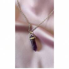 2 Collares Amatista Cuarzo Piedra Natural Pendulo Energetico Yoga Chakra Proteccion Gema Cadena Acero Inoxidable Regalo Pareja Novios Dúo Amistad Amigos Dije - Amatista - Ver 3