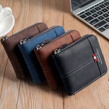 CarrKen 1pc New Arrival Men's Vintage Style Multifunctional Zipper Wallet Youth Student Personalized Color Blocking Card Holder - Khaki - View 8