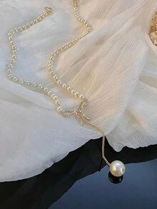 1條女性蝴蝶結與珍珠吊墜項鍊,2023年新品,時尚優雅