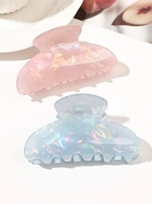 2 件粉色和天蓝色醋酸纤维和大号大理石图案半圆形发夹，适合女士优雅发型设计，适合派对、茶会和舞会休闲，粉色配饰爪夹发夹发夹发夹发夹发夹秋冬发饰女士度假装扮女士