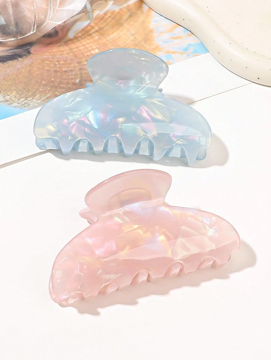 2 件粉色和天蓝色醋酸纤维和大号大理石图案半圆形发夹，适合女士优雅发型设计，适合派对、茶会和舞会休闲，粉色配饰爪夹发夹发夹发夹发夹发夹秋冬发饰女士度假装扮女士
