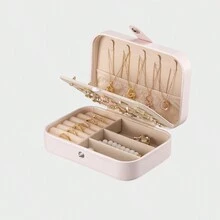 1pc Simple Flip Travel Double-layer Jewelry Box For Rings, Necklaces, Earrings, Portable Storage Case With Display Function - Baby Blue - View 6