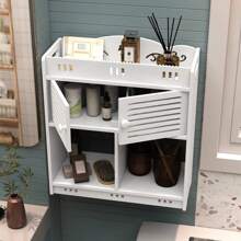 1入組浴室收納櫃組織架,掛牆安裝且無需鑽孔,適用於化妝品和化妝用品