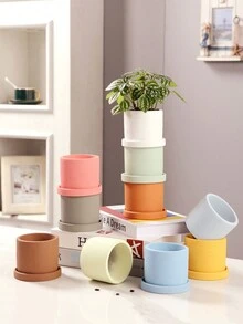 1 Bộ Đầy màu sắc sáng tạo Nhỏ bé Xi măng Chậu hoa Với Đĩa Đối với Nhỏ bé Màu xanh lá Trồng - Màu xanh nhạt - Xem 3