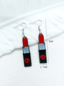 1對創意葡萄酒杯和口紅造型吊墜耳環,女性萬聖節派對個性珠寶