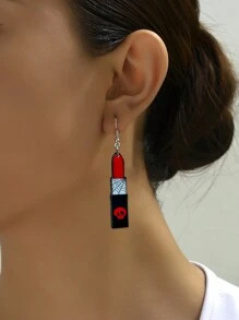 1對創意葡萄酒杯和口紅造型吊墜耳環,女性萬聖節派對個性珠寶