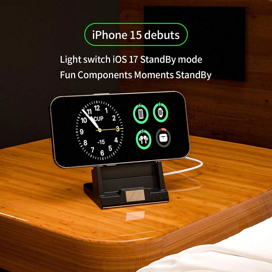 Wireless Charger Clock Alarm Clock Phone Stand 15w Fast Charging
