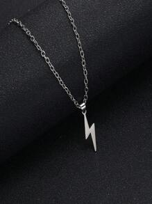 Men Lightning Pendant Necklace Stainless Steel Punk Hip Pop Style - Silver - View 1
