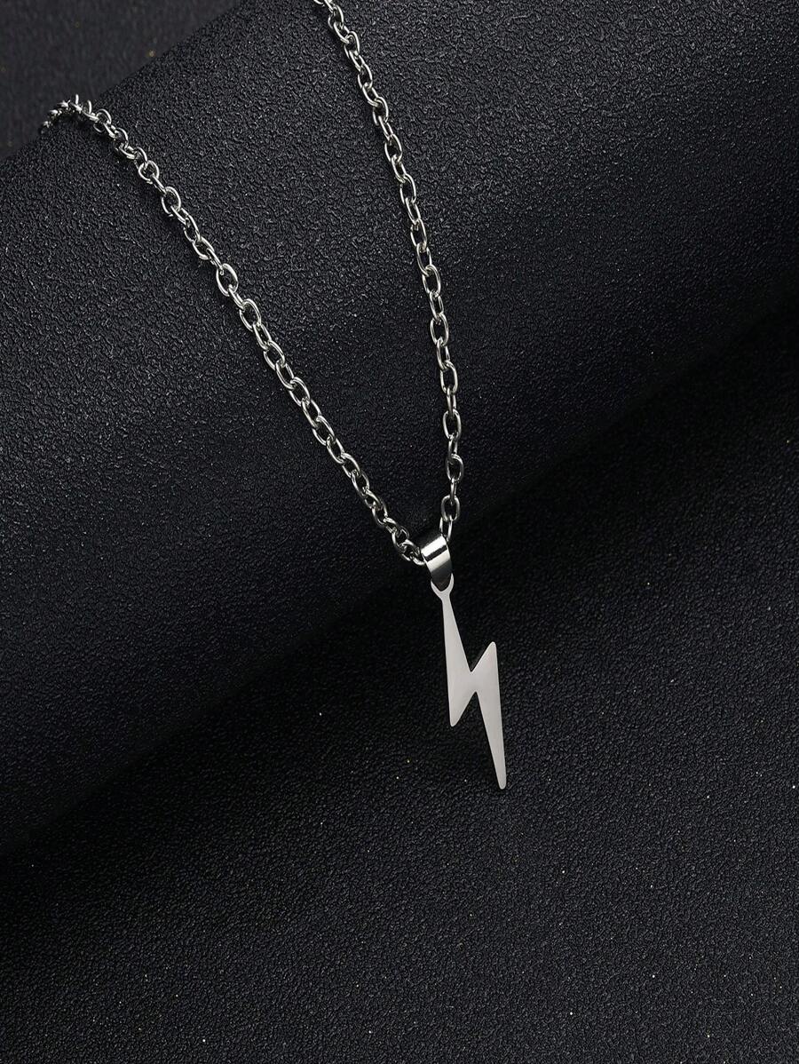 Men Lightning Pendant Necklace Stainless Steel Punk Hip Pop Style - Silver - View 1