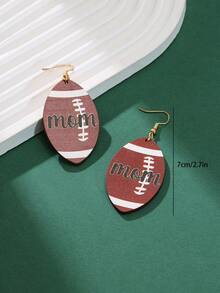 1對時尚運動木質美式足球垂墜耳環