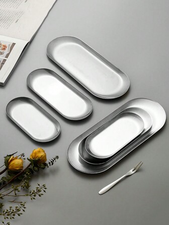 QIYINGFA 1pc Modern Kitchen Silver Stainless Steel Cutlery Tray Napkin Holder, Ellipse Shape