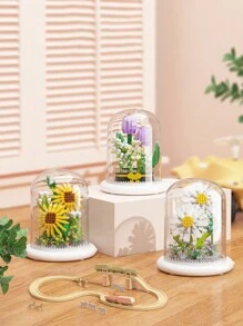 Diy組裝式永生玫瑰花建築積木玩具禮物桌面裝飾 - 杏色 - 查看 5
