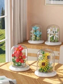 Diy組裝式永生玫瑰花建築積木玩具禮物桌面裝飾 - 杏色 - 查看 6
