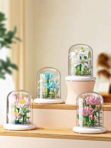 Diy組裝式永生玫瑰花建築積木玩具禮物桌面裝飾 - 杏色 - 查看 3