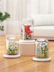 Diy組裝式永生玫瑰花建築積木玩具禮物桌面裝飾 - 杏色 - 查看 4