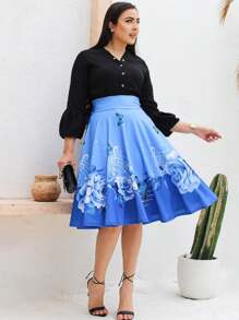 Plus Size Skirts - Blue - View 4