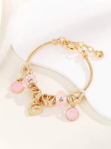 1pc Simple And Personalized Fashionable Diy Beaded Bracelet With Heart, Flower And Heart-shaped Beads - Multicolor - View 3