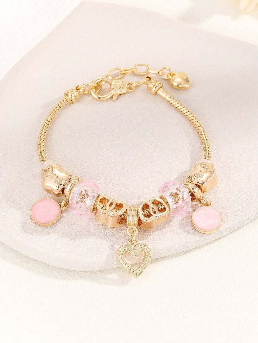 1pc Simple And Personalized Fashionable Diy Beaded Bracelet With Heart, Flower And Heart-shaped Beads - Multicolor - View 1