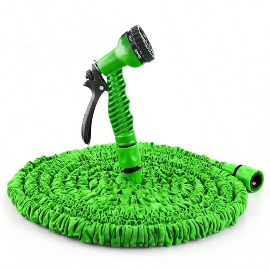 柔性花园软管 - 轻质可拉伸水管，配有 7 个功能喷嘴，适合清洗，有蓝色和绿色可供选择，园艺工具，园艺工具 - 綠色 - 查看 1